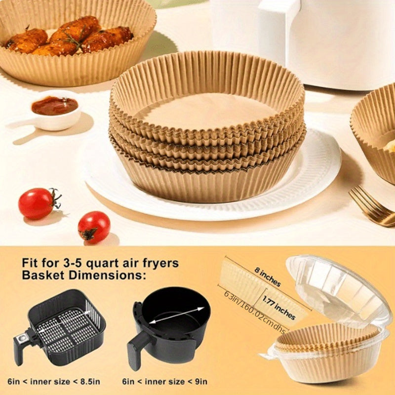 50/100 Pack - BPA-Free Silicone Oil-Absorbent Air Fryer Paper Liners - Non-Stick, Round, Disposable & Mess-Free - Perfect for Healthy Cooking, Baking & Frying - Microwave, Toaster & Countertop Oven Safe