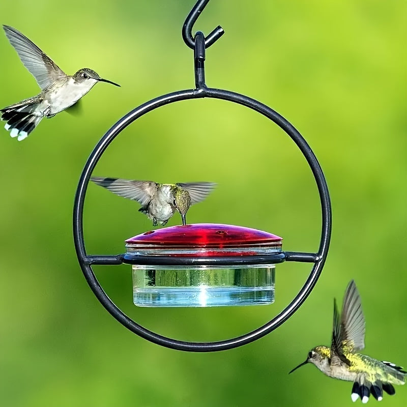 3-Piece Hanging Hummingbird Feeder Set - Attractive Metal Bottle Design with Sturdy Circular Frame & Comfortable Perch - Aesthetically Pleasing for Your Garden